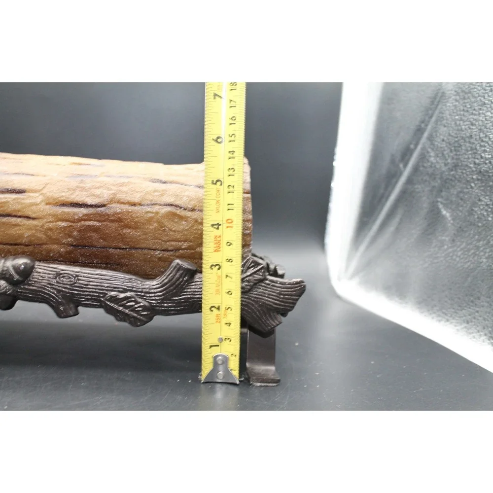 PartyLite Log Candle w/ Metal Stand Rustic Wood Look Centerpiece Fireplace